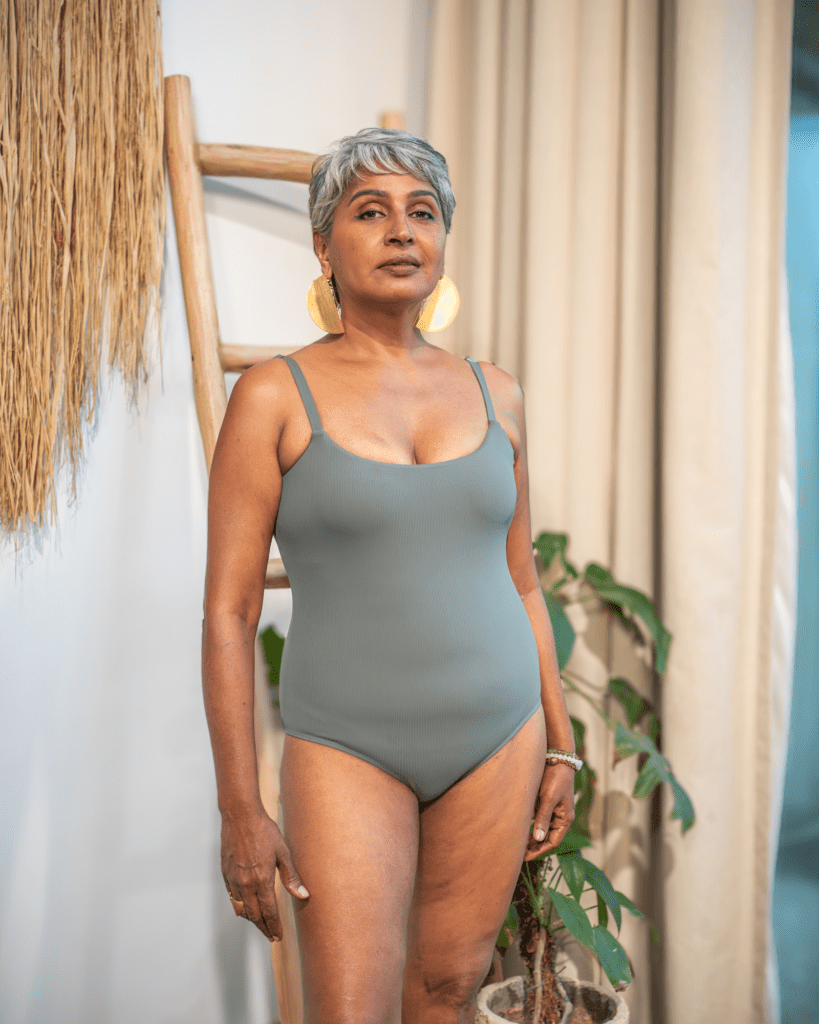Modern Indian women wearing Timala swimwear in different styles, celebrating body diversity and comfort.